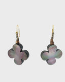 Gray Mother of Pearl Clover Earrings with Gold & Silver Pave Ear Wires