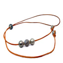Tahitian Pearls on Natural Leather with Faceted Labradorite and Diamond Roundels