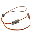 Tahitian Pearls on Natural Leather with Faceted Labradorite and Diamond Roundels
