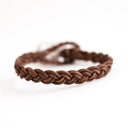 Tan Braided Leather with Large Flat White Pearl